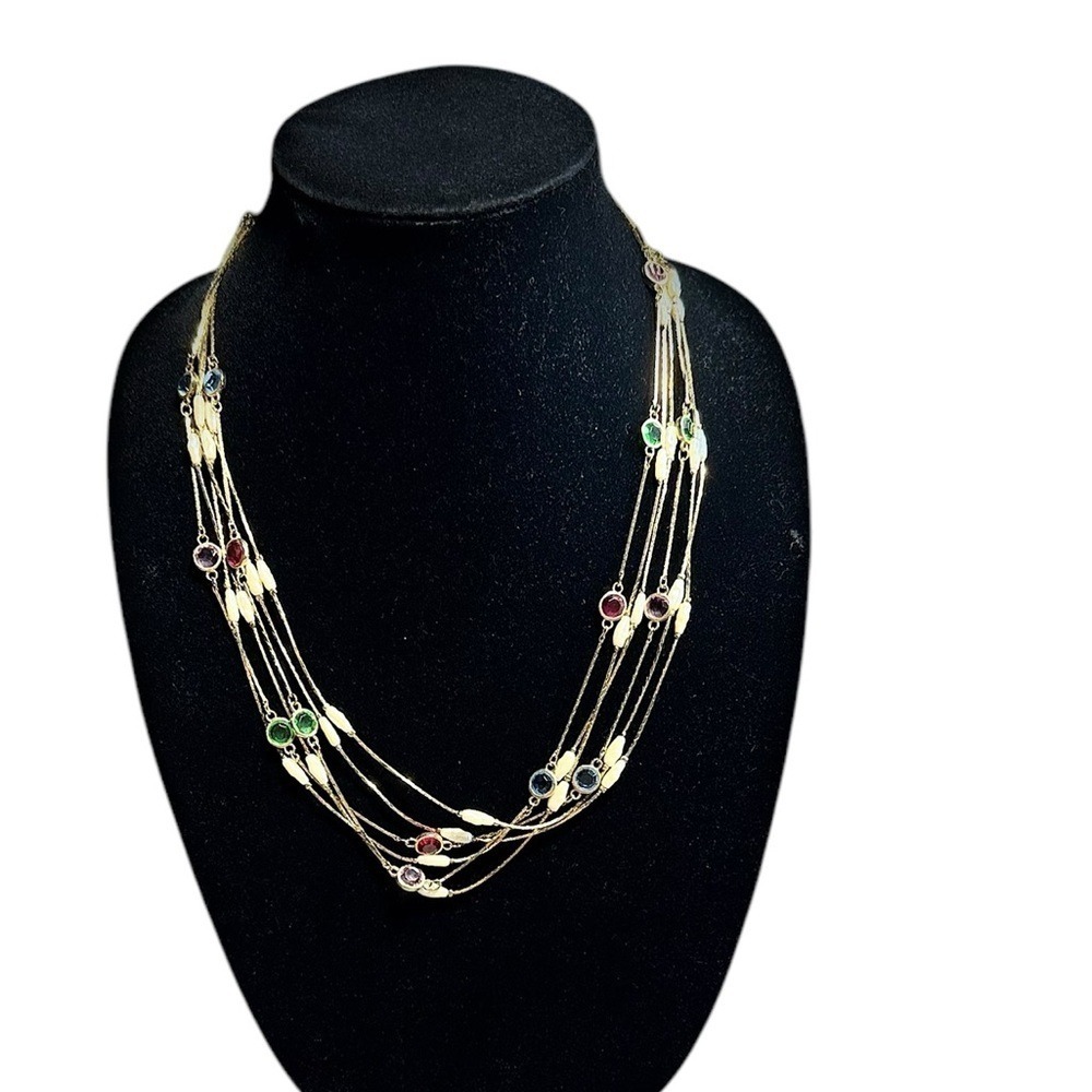 Gold Tone Layered Necklace with Multicolor Accents Women's‎ Fashion Jewelry